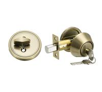 sourcing map Keyed Alike Single Cylinder Deadbolt Door Lock Round Entry Front Door Handle Sets for Door Thickness 1.2-2 Inch (Bronze, Pack of 1)