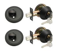 sourcing map Keyed Alike Single Cylinder Deadbolt Door Lock Round Entry Front Door Handle Sets for Door Thickness 1.2-2 Inch (Black, Pack of 2)
