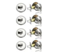 sourcing map Keyed Alike Single Cylinder Deadbolt Door Lock Round Entry Front Door Handle Sets for Door Thickness 1.2-2 Inch (Silver Tone, Pack of 4)
