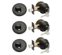 sourcing map Keyed Alike Single Cylinder Deadbolt Door Lock Round Entry Front Door Handle Sets for Door Thickness 1.2-2 Inch (Black, Pack of 3)