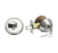 sourcing map Keyed Alike Single Cylinder Deadbolt Door Lock Round Entry Front Door Handle Sets for Door Thickness 1.2-2 Inch (Silver Tone, Pack of 1)