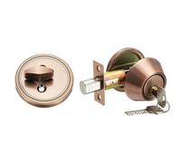 sourcing map Keyed Alike Single Cylinder Deadbolt Door Lock Round Entry Front Door Handle Sets for Door Thickness 1.2-2 Inch (Red Bronze, Pack of 1)