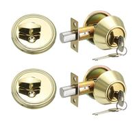 sourcing map Keyed Alike Single Cylinder Deadbolt Door Lock Round Entry Front Door Handle Sets for Door Thickness 1.2-2 Inch (Gold Tone, Pack of 2)