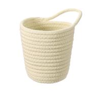sourcing map Khaki Small Cotton Rope Woven Storage Basket, Shelf Closet Storage Gift Woven Baskets Cute Nursery Box Bin Decor Organization Bin for Home Supply, Round with Handle, 5.6x5.6"