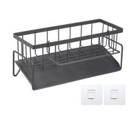 sourcing map Kitchen Sink Caddy Holder with Self Drain Tray and Drain Rod, Rustproof Sink Sponge Holder for Kitchen Countertop Storage Accessories, Hold Sponges, Dish Brushes, Dark Gray