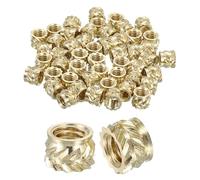 sourcing map Knurled Insert Nuts, 60pcs M4 x 4mm Length x 6mm OD 3D Printing Brass Nuts Female Threaded Inserts Brass Heat Set Insert Embedment Nut