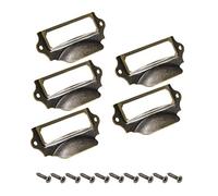 sourcing map Label Holder Pull Handles, Vintage Iron Label Frame Drawer Knobs for Cabinet Cupboard, Bronze Tone 90x41mm Pack of 5 Pcs w Screws