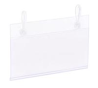 sourcing map Label Holder with Hanging Buckle 90x55mm Clear Plastic for Wire Shelf, Pack of 10