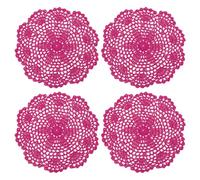 sourcing map Lace Doilies, 4pcs 8" - Cotton Woven Round Crochet Coaster, Floral Design Fabric Handmade Placemat for Drink Wedding Party Decoration (Rose Red)
