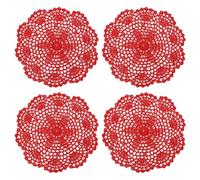 sourcing map Lace Doilies, 4pcs 8" - Cotton Woven Round Crochet Coaster, Floral Design Fabric Handmade Placemat for Drink Wedding Party Decoration (Red)