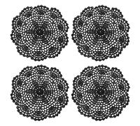 sourcing map Lace Doilies, 4pcs 8" - Cotton Woven Round Crochet Coaster, Floral Design Fabric Handmade Placemat for Drink Wedding Party Decoration (Black)