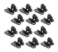 sourcing map Lace Organza Butterfly Patches, 1.8x1.6 in Embroidery Butterfly Sew Iron on Patch Badge Double Layer Organza Appliques with Bead for Bridal Wedding Dress Clothes, 12pcs, Black