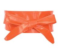 sourcing map Ladies Faux Leather Self Tie Bowknot Wide Waist Band Sash Obi Belt for Dresses Orange 220x8.5cm/86.6x3.3"