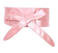 sourcing map Ladies Faux Leather Self Tie Bowknot Wide Waist Band Sash Obi Belt for Dresses Pink 220x8.5cm/86.6x3.3"