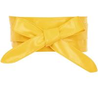 sourcing map Ladies Faux Leather Self Tie Bowknot Wide Waist Band Sash Obi Belt for Dresses Yellow 220x8.5cm/86.6x3.3"