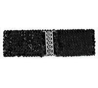 sourcing map Ladies Sequins Decor Metal Interlocking Buckles Elastic Waist Belt Black One Size
