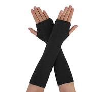 sourcing map Ladies Woman Black Stretchy Arm Warm Hand Knit Sleeve Fingerless Gloves Pair