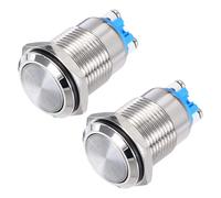 sourcing map Latching Metal Push Button Switch 16mm Mounting Dia 1NO Silver LED Light, High Head, 2pcs