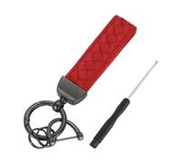 sourcing map Leather Car Keychain, Universal Key Chain with Anti-Lost D Ring and Dark Gray Key Ring for Key Fob for Women, Men, Red