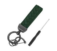 sourcing map Leather Car Keychain, Universal Key Chain with Anti-Lost D Ring and Dark Gray Key Ring for Key Fob for Women, Men, Green