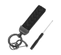 sourcing map Leather Car Keychain, Universal Key Chain with Anti-Lost D Ring and Dark Gray Key Ring for Key Fob for Women, Men, Black