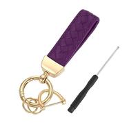 sourcing map Leather Car Keychain, Universal Key Chain with Anti-Lost D Ring and Gold Key Ring for Key Fob for Women, Men, Purple