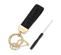 sourcing map Leather Car Keychain, Universal Key Chain with Anti-Lost D Ring and Gold Key Ring for Key Fob for Women, Men, Black