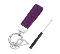sourcing map Leather Car Keychain, Universal Key Chain with Anti-Lost D Ring and Silver Key Ring for Key Fob for Women, Men, Purple