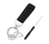 sourcing map Leather Car Keychain, Universal Key Chain with Anti-Lost D Ring and Silver Key Ring for Key Fob for Women, Men, Black