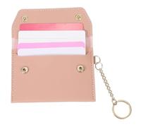 sourcing map Leather Credit Card Holder, Slim Pocket Wallet for Women for Men with Detachable Keychain, Multi-Functional Dual-snap Card Organizer for ID & Cards(Pink)