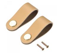 sourcing map Leather Drawer Pulls, 65x25mm 2Pcs Surface Leather Furniture Handles, Door Handle Strap Suitcase Dresser Drawer Knobs Pull Replacement with Screws, Beige