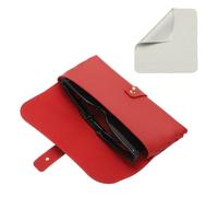 sourcing map Leather Eyeglass Cases, 16.8 x 2.8 x 7.6cm Portable Eyeglass Case Glasses Pouch with Strap and Cleaning Cloth for Women Man Sunglasses Storage, Red