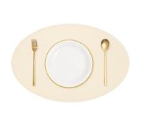 sourcing map Leather Oval Bow Placemats, Washable Heat Resistant Table Placemats, Coffee Place Mat for Kitchen Restaurant Dining Room, Beige