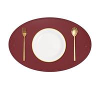 sourcing map Leather Oval Bow Placemats, Washable Heat Resistant Table Placemats, Coffee Place Mat for Kitchen Restaurant Dining Room, Wine Red