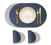 sourcing map Leather Placemats Sets of 2, PU Leather Dual Sided Oval Non-Slip Table Mats Washable Heat Resistant Waterproof Oil Proof Place Mats for Kitchen Dining(Blue/Light Gray)