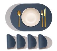 sourcing map Leather Placemats Sets of 4, PU Leather Dual Sided Oval Non-Slip Table Mats Washable Heat Resistant Waterproof Oil Proof Place Mats for Kitchen Dining(Blue/Light Grey)