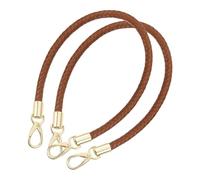 sourcing map Leather Purse Strap, 2Pcs 60cm/23.62" Short Leather PU Braided Purse Replacement Handle with Metal Buckles for Underarm Bags, Handbags (Brown Strap + Gold Clasp)