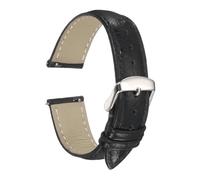 sourcing map Leather Watch Bands, 18mm Width Quick Release Watch Strap Ostrich Pattern Top Grain Replacement Wrist Band Silver Buckle for Men Women, Black