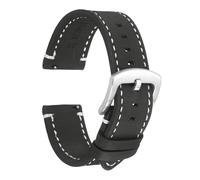 sourcing map Leather Watch Bands, 21mm Width Quick Release Watch Strap Cowhide Replacement Wrist Band Silver Buckle for Men Women, Black