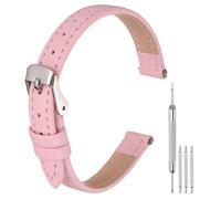 sourcing map Leather Watch Bands for Men and Women, 10mm Quick Release Watch Strap Replacement, Flat Thin Elegant Leather Strap with Tools, Pink