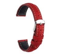 sourcing map Leather Watch Strap, 16mm Quick Release Watch Band with Stainless Steel Silver Buckle Soft Leather Watch Band for Men and Ladies, Red