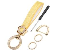 sourcing map Leather Wristlet Keychain, 5.5 Inch Car Keys Chain Holder with Key Ring and Anti-Lost D Ring, Key Lanyard Wristband for Women Men ID Badges Card Wallet, Yellow