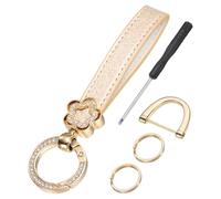 sourcing map Leather Wristlet Keychain, 5.5 Inch Car Keys Chain Holder with Key Ring and Anti-Lost D Ring, Key Lanyard Wristband for Women Men ID Badges Card Wallet, Beige