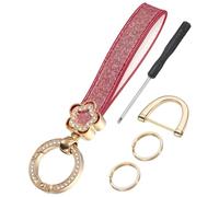sourcing map Leather Wristlet Keychain, 5.5 Inch Car Keys Chain Holder with Key Ring and Anti-Lost D Ring, Key Lanyard Wristband for Women Men ID Badges Card Wallet, Red