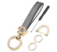 sourcing map Leather Wristlet Keychain, 5.5 Inch Car Keys Chain Holder with Key Ring and Anti-Lost D Ring, Key Lanyard Wristband for Women Men ID Badges Card Wallet, Black