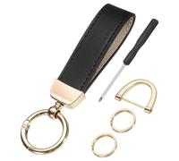 sourcing map Leather Wristlet Keychain, 5 Inch Car Keys Chain Holder with Key Ring and Anti-Lost D Ring, Key Lanyard Wristband for Women Men ID Badges Card Wallet, Black