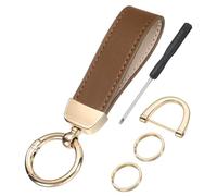 sourcing map Leather Wristlet Keychain, 5 Inch Car Keys Chain Holder with Key Ring and Anti-Lost D Ring, Key Lanyard Wristband for Women Men ID Badges Card Wallet, Brown