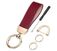 sourcing map Leather Wristlet Keychain, 5 Inch Car Keys Chain Holder with Key Ring and Anti-Lost D Ring, Key Lanyard Wristband for Women Men ID Badges Card Wallet, Red