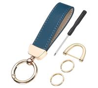 sourcing map Leather Wristlet Keychain, 5 Inch Car Keys Chain Holder with Key Ring and Anti-Lost D Ring, Key Lanyard Wristband for Women Men ID Badges Card Wallet, Blue