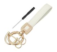 sourcing map Leather Wristlet Keychain, Car Key Chain Holder with Gold Key Ring and Anti-Lost D Ring, Keychain Wristband for Women Men, White